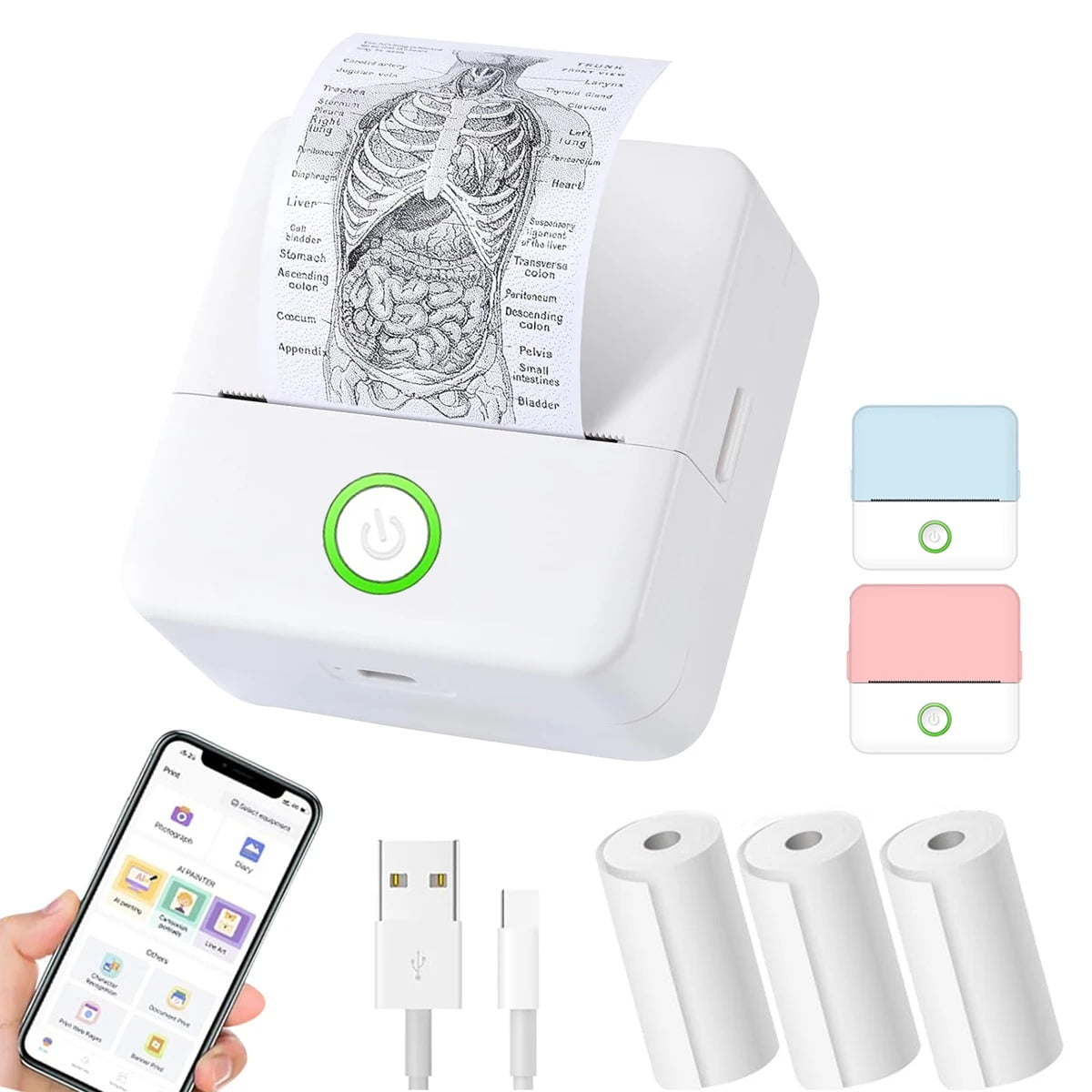 Mini Printer, Inkless Sticker Maker, Free Cut Small Pocket Printer, Portable Thermal Printer ,Fast-Drying Ink with Crisp Output