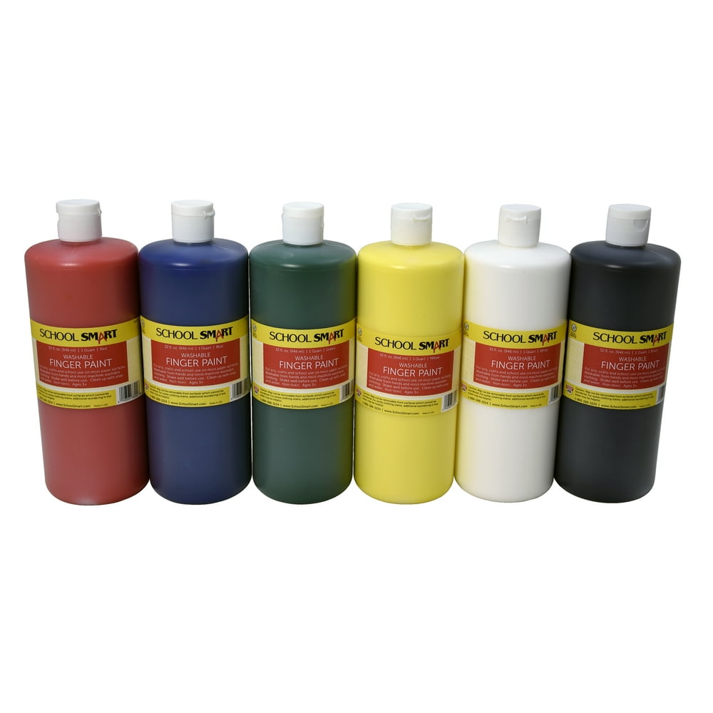 School Smart Washable Finger Paint, Assorted, 32 oz., Set of 6