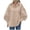 Khaki, variant on CIENVNSTG Women's 2026 Spring Fall Trendy Casual Lapel Button Down Blouse Lantern Puff Long Sleeve V Neck Loose Solid Plus Size Oversized Top Airy Relaxed Office Work Weekend Outfit Hot Pink XL