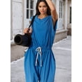 thumbnail image 6 of Czanzd Women's Backless Athletic Jumpsuit Wide Leg Sleeveless Romper with Pockets,Blue,XS, 6 of 7