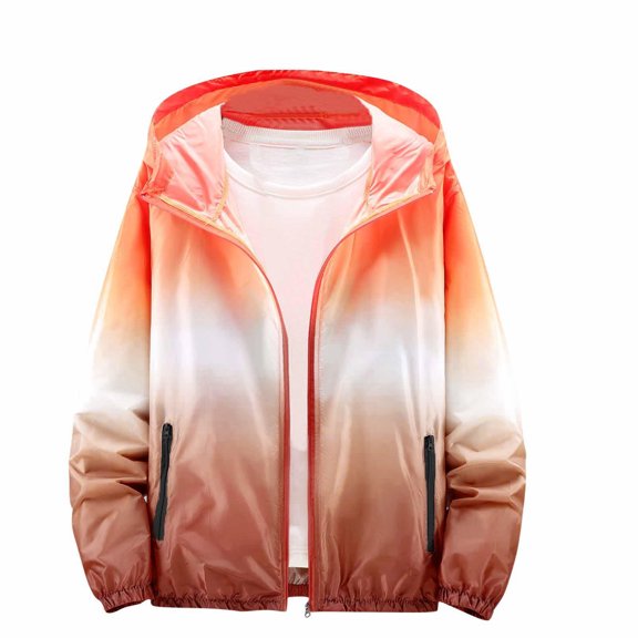 Owordtank Girls Gradient Hooded Lightweight Windbreaker Zip Up Side Zipper Pockets Casual Outdoor Jacket