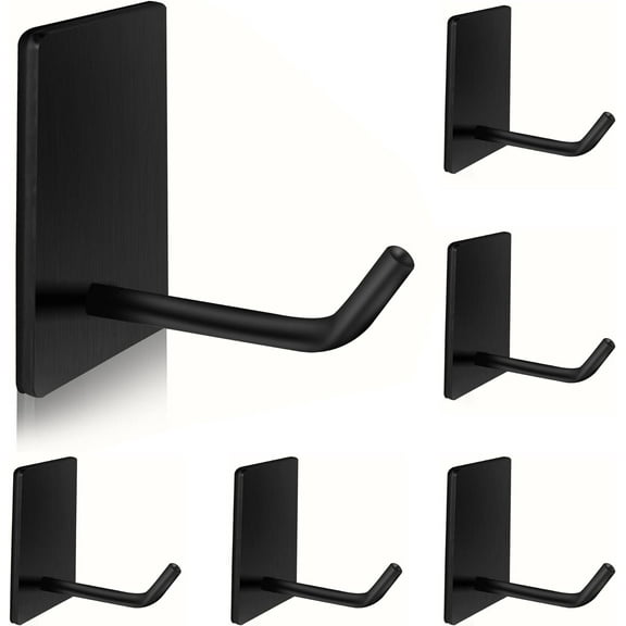 Adhesive Hooks Heavy Duty, Long Stainless Steel Self Adhesive Wall Hook, Sticky Towel Hangers for Kitchen Bathroom, Waterproof Stick on Door Hooks for Hanging Key Hat Coat 4Pack(Black)