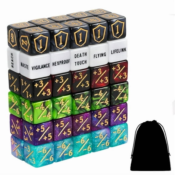 SWAJUJA 60 PCS MTG Dice Counters Keyword Counters Life Counter 1/ 1 counters Commander Buff Tokens 6 Sided Dice Set for MTG, TCG, Card Games Accessories