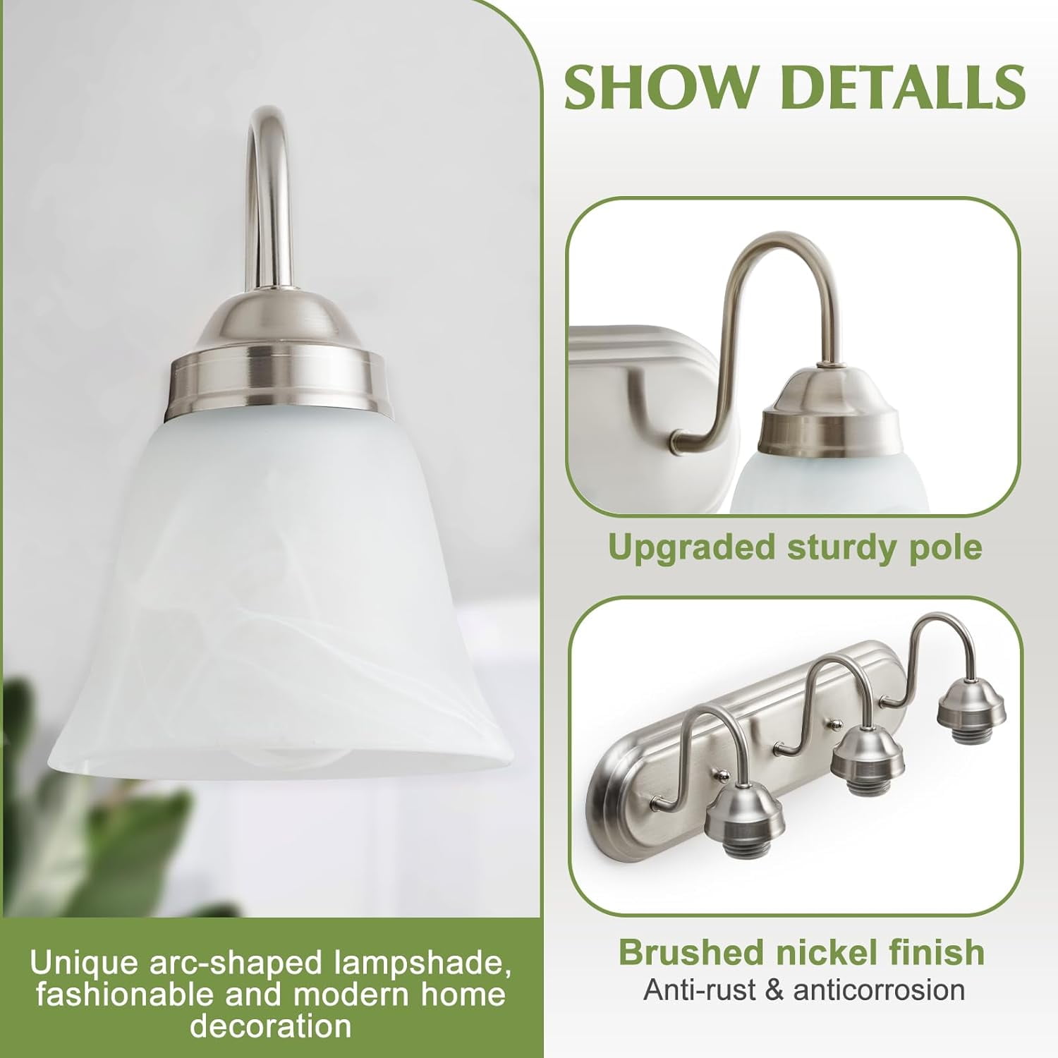 NATYSWAN 3 Light Bathroom Vanity Lights(Bulbs Not Included), Modern Lighting Fixtures Brushed Nickel Wall Lamp Vanity Lights Apply for Mirror Living Room Cabinet Bedroom