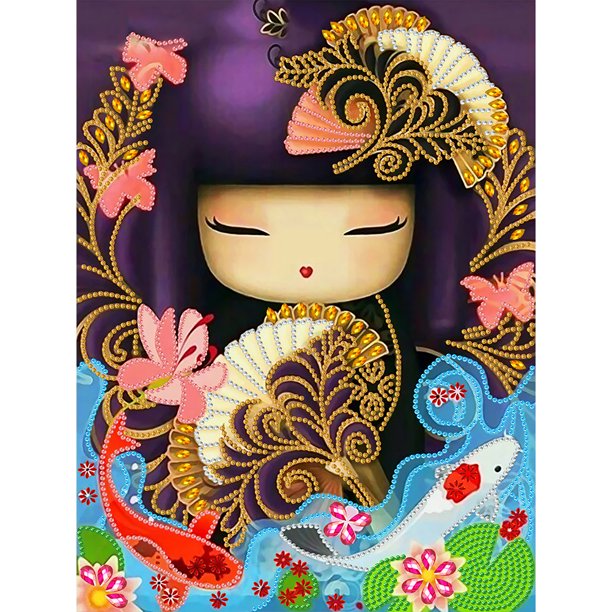 Cuadros Decorativos Kimono Doll 5D DIY Diamond Painting Decoración de taladro parcial en forma especial (YXC358) Likrtyny embutido en tela