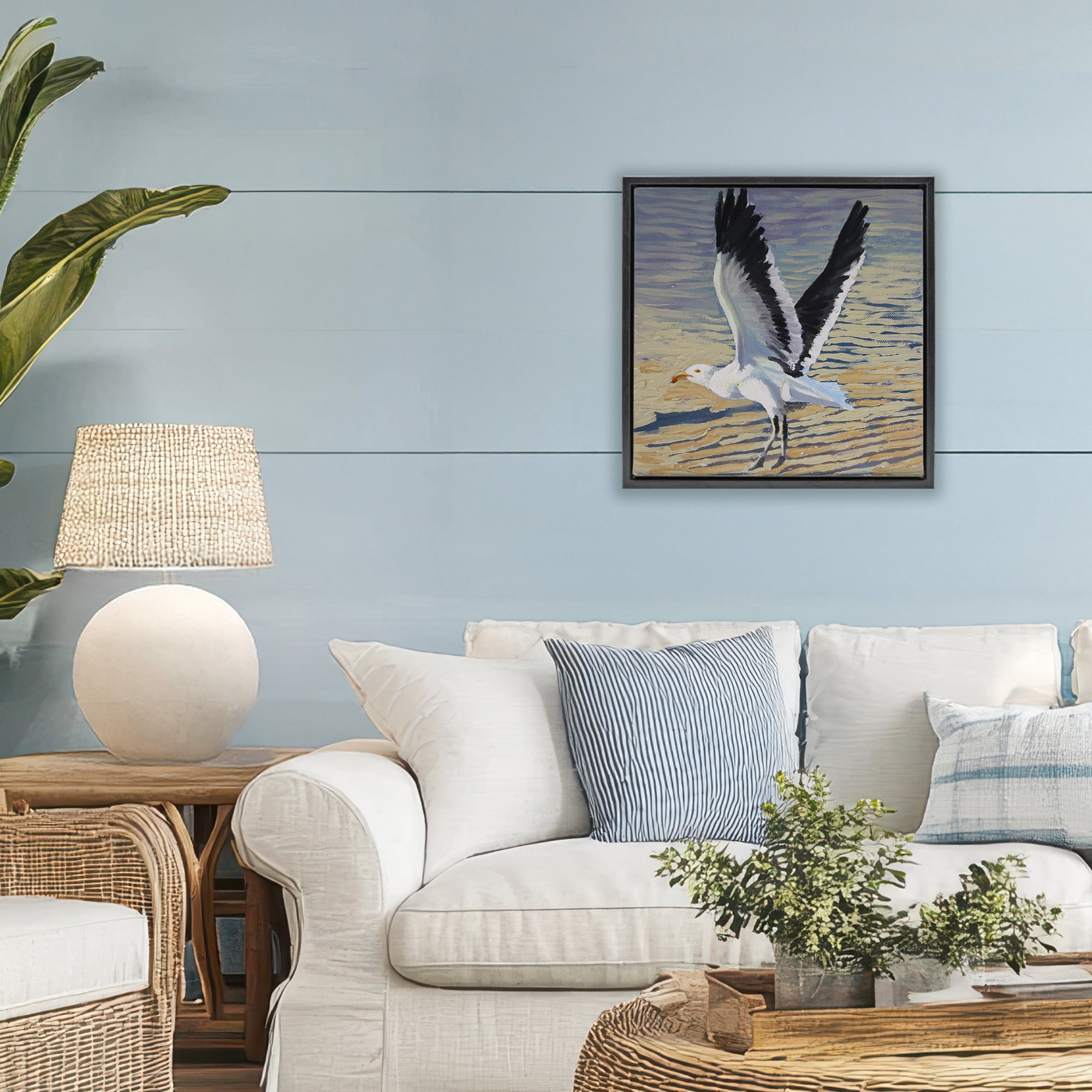 Stupell Industries Seagull Taking Flight Black Framed Floater Canvas Wall Art, design by Violeta Vollmer