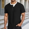 thumbnail image 2 of CHENHANN Mens Tshirts Short Sleeve Waffle Button Down Crew Neck Henley Shirts Lightweight Black Button Up Shirt Mens Casual Shirts, 2 of 7