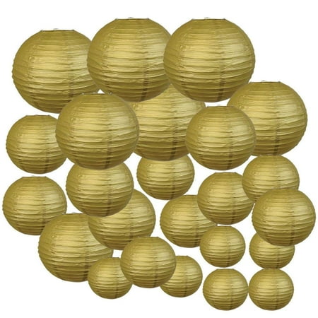 Gold Decorative Round Chinese Paper Lanterns, 24ct, Assorted Sizes