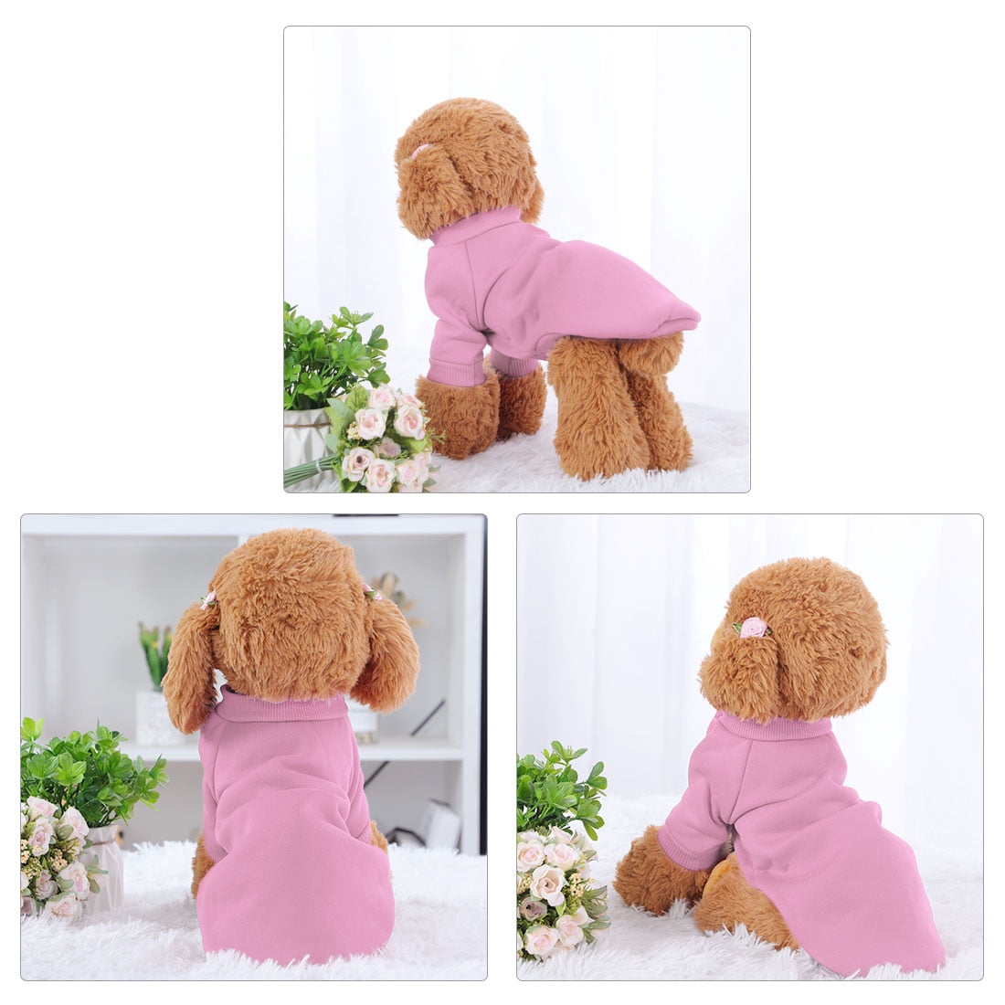Unique Bargains Cotton Blend Dog Winter Sweatshirt Pet Apparel Fleece Lined Coat M Pink