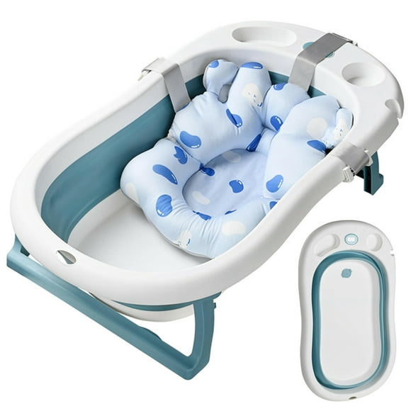 Baby Bath Tub,Foladbale Newborn to Toddler Bathtub Shower Basin With Cushion and Temperature Display