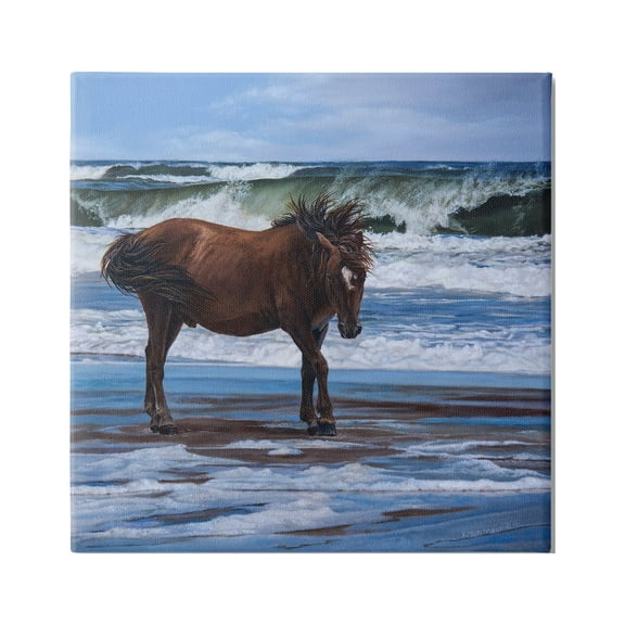 Stupell Industries Horse on Ocean Shore Animals & Insects Painting Gallery Wrapped Canvas Art Print Wall Art, 30 x 30