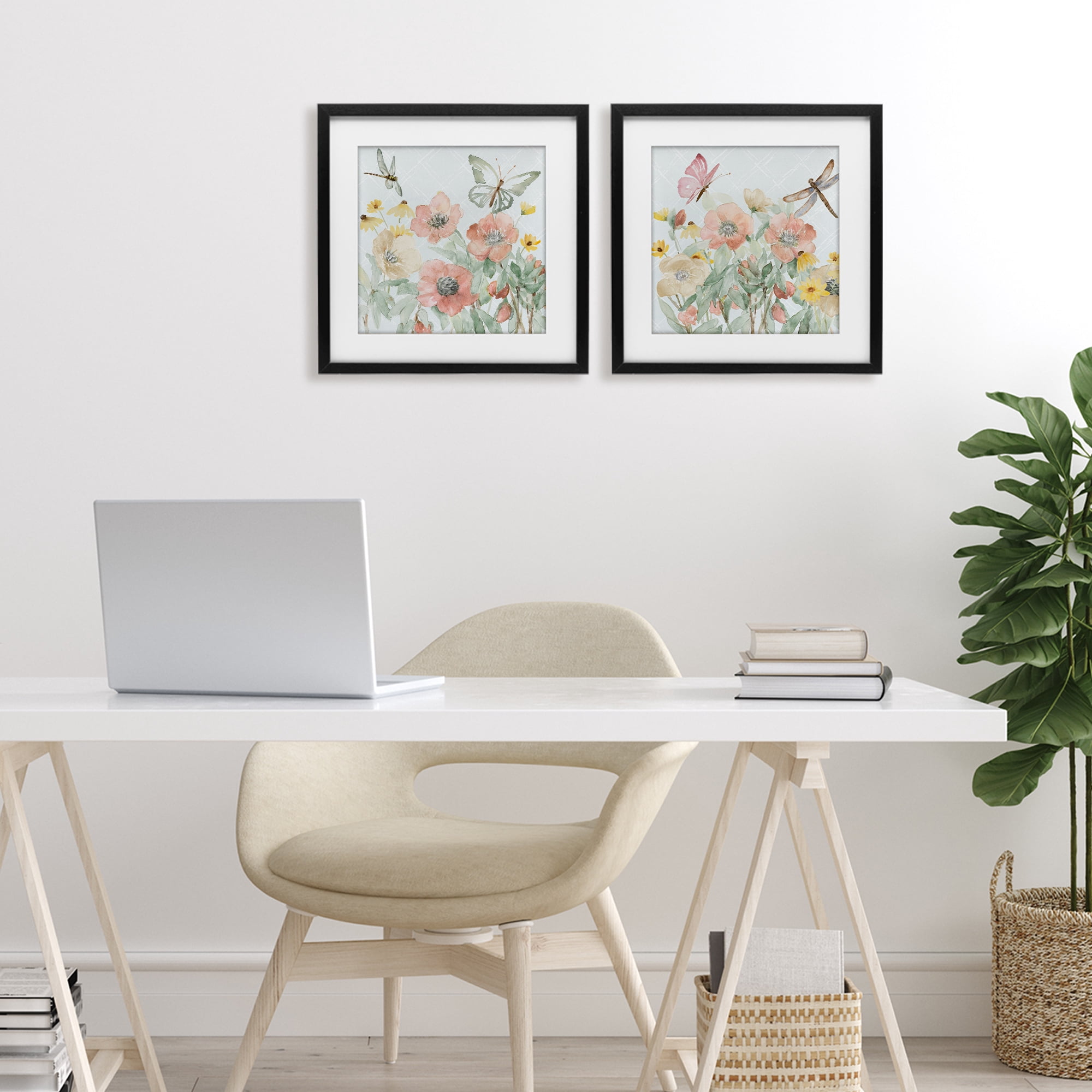 Stupell Industries Delicate Garden Joy 2 Piece Black Framed Print Under Glass Set, design by Lanie Loreth