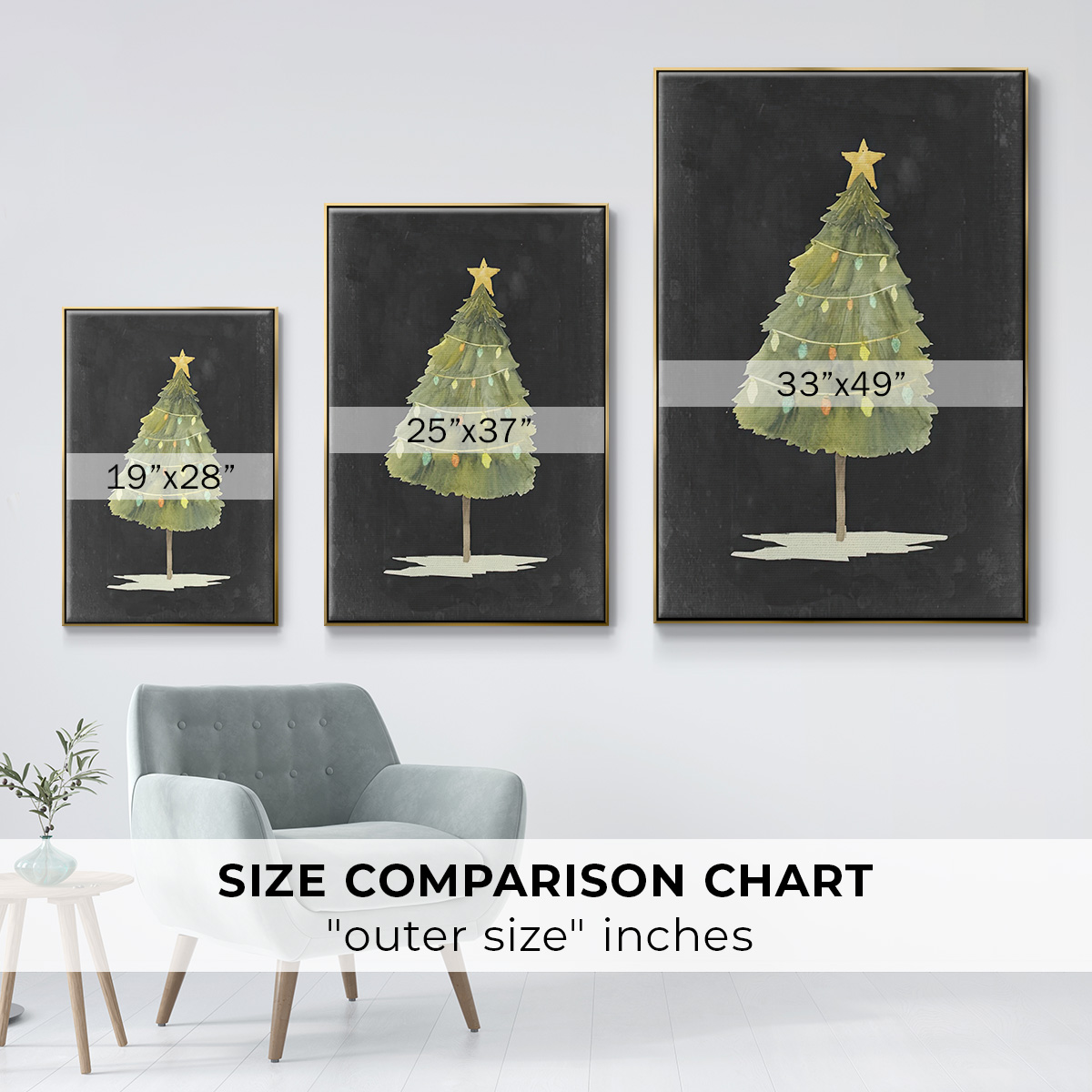 Christmas Glow I - Framed Gallery Wrapped Holiday Canvas - 25 x 37 - Gold Frame