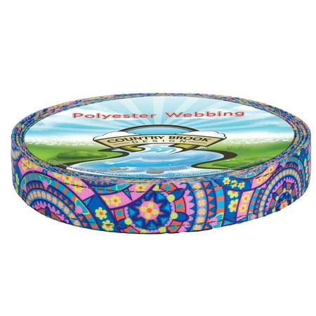Country Brook Design - 1 Inch Blue Boho Mandala Reflective Polyester Webbing