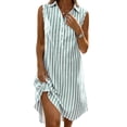 thumbnail image 3 of VBVC Women's Cotton-Linen Striped Shirt Dress,Ladies Sleeveless Button Down Midi Dresses,Summer Beach Vacation Collared Dresses for Women,Mint Green,S-2XL, 3 of 10