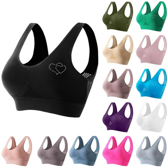 Gmluru Bras for Women Thin Rhinestone Sports Breathable Yoga Vest Bra Sports Bra Black