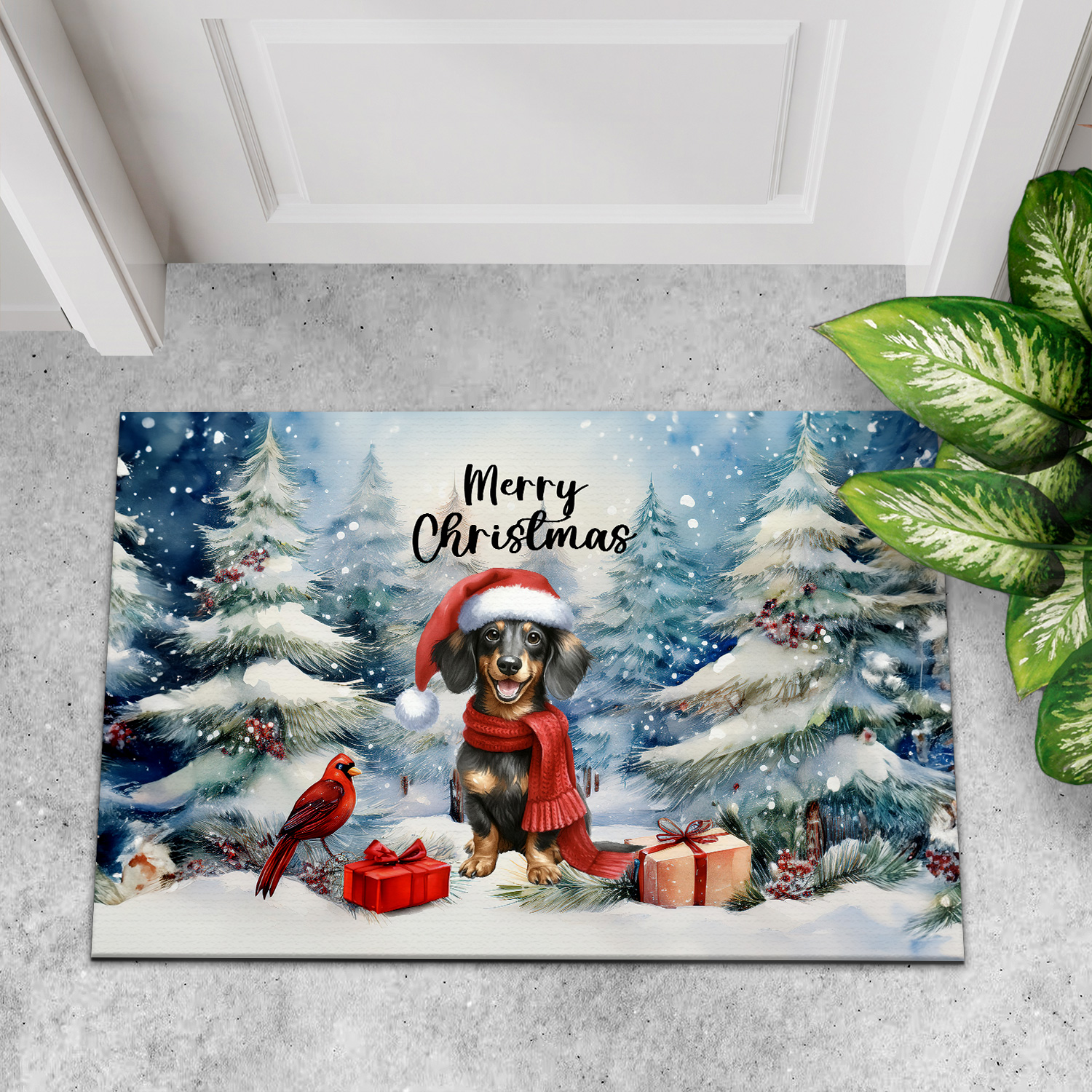 Merry Christmas Dachshund Enjoys Woofmas Winter Xmas Holiday Doormat Wiener Dog Lover Gifts Idea Indoor Outdoor Welcome Mat - 02022