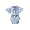 thumbnail image 1 of Qmyliery Baby Solid Color Turn-Down Collar Fly Sleeve Bodysuit with Waist Belt for Summer, 1 of 9