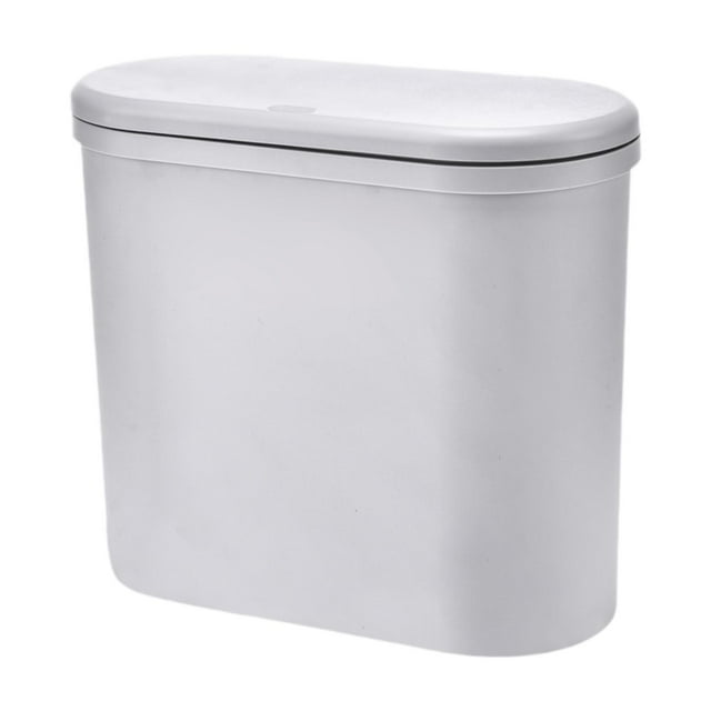Bote de basura del bote de basura con tapa de prensa Tapa moderna de basura de polvo nórdico de basura estrecha para estudios Lavandería de baño Gris