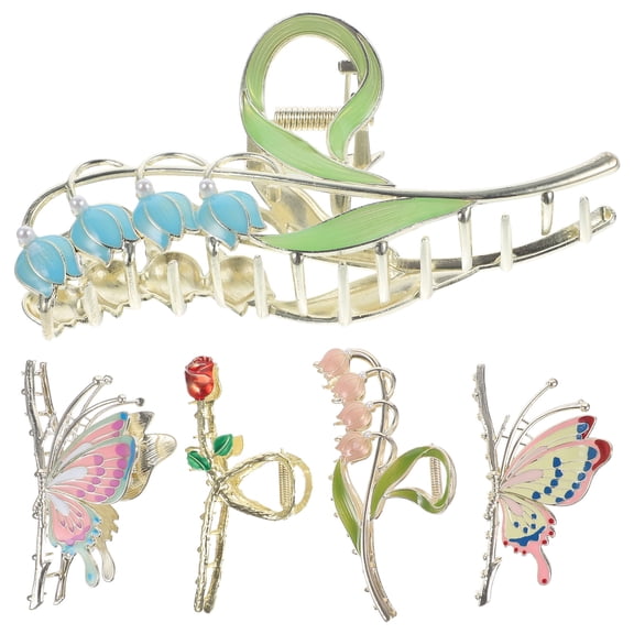 KONTONTY 5pcs Cute Hair Barrettes Set, Sweet Alloy Hair Clips for Women, Girls, Party and Everyday Use