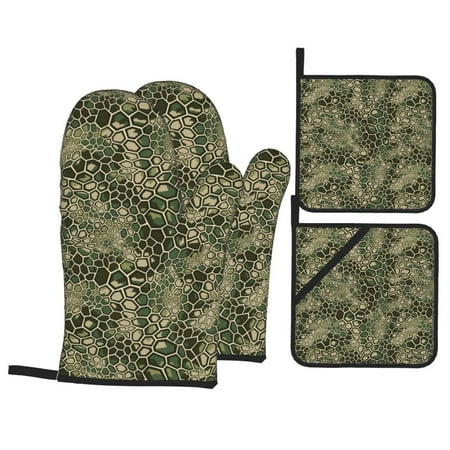 

Oven Mitts and Pot Holders 4 Piece Modern Snake Print Green High Heat Slip Resistant Oven Mitt and Trivets Set Kitchen Oven Glove Pot Holders for Cooking Baking Grilling