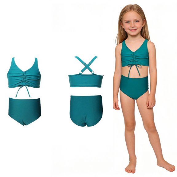 Swimsuit Kids Girls Crisscross Back 2 Piece Bathing Suit with Chest Pad Bathing Suits for Girls 7-8 Years