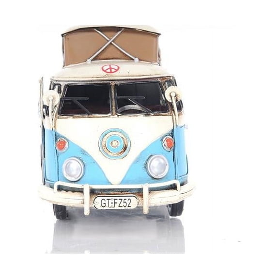 6" Blue And White Metal Volkswagen Bus Sculpture