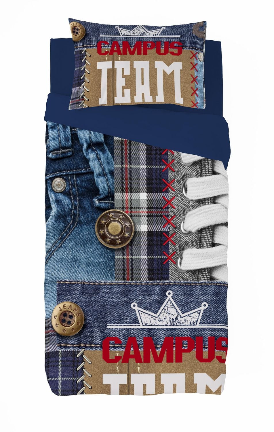 Ensemble de housse de couette Team de Gouchee Home – Ensemble de literie 2 pièces pour enfants et adolescents avec imprimé denim, coton réversible bleu marine
