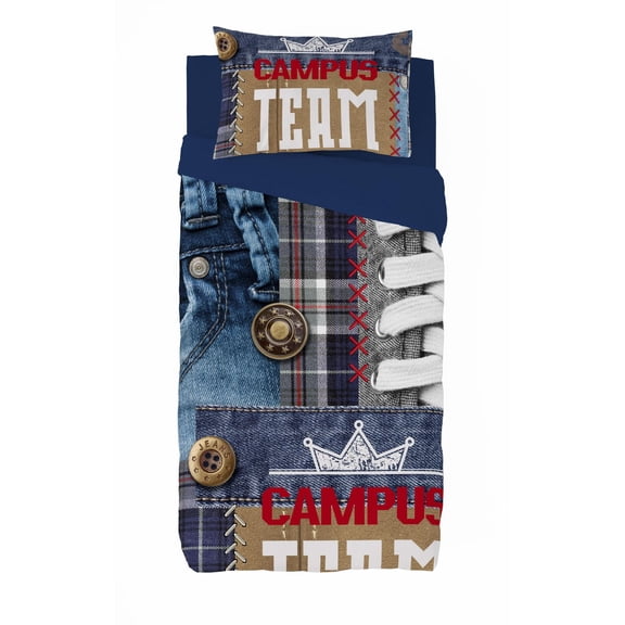 Ensemble de housse de couette Team de Gouchee Home – Ensemble de literie 2 pièces pour enfants et adolescents avec imprimé denim, coton réversible bleu marine