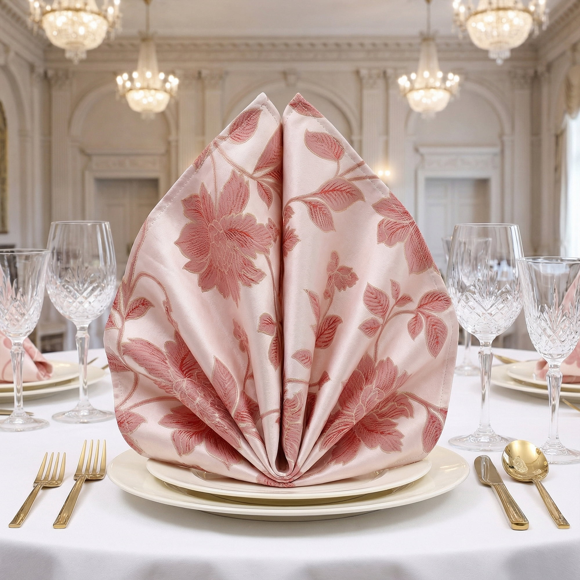 Unique Bargains 12Pcs Jacquard Washable Cloth Napkins Pink 18x18inch