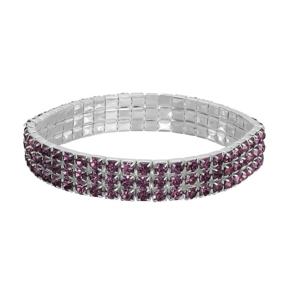 1928 Jewelry Women's Classic 3-Row Lux Light Amethyst Purple Rhinestone Stretch Bracelet