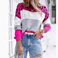 thumbnail image 4 of Women's Color Block Leopard Print Crew Neck Sweater Long Sleeve Crew Neck Pullover Knitted Sweater, 4 of 4