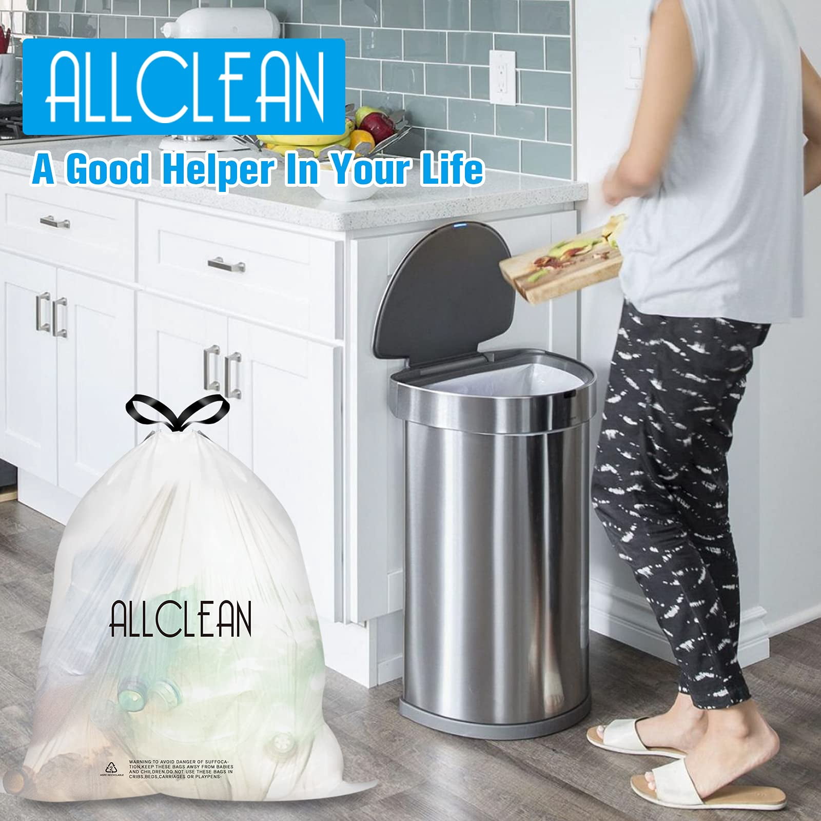 Trash Bags 15 Gallon Tall Kitchen, Drawstring Garbage Bags Recyclable Strong Large Recycling Fresh Clean Trash Bags for Indoor Outdoor