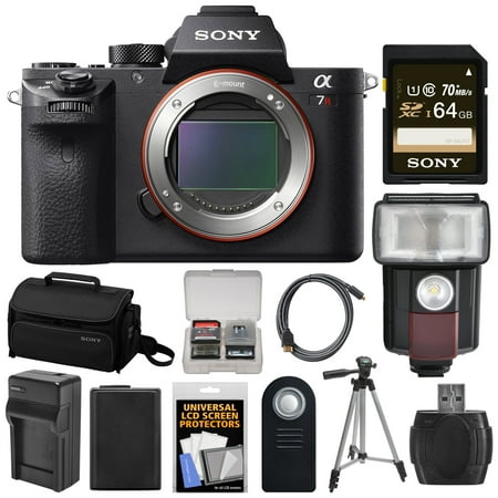 Sony Alpha A7R II 4K Wi-Fi Digital Camera Body with 64GB Card + Battery + Charger + Case + Flash/Video Light + Tripod + Kit