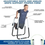 Ultimate Body Press Dip Bar Fitness Station - Adjustable Width Folding Dip Stand with Angled Grips, Stable Leveling and Easy Storage