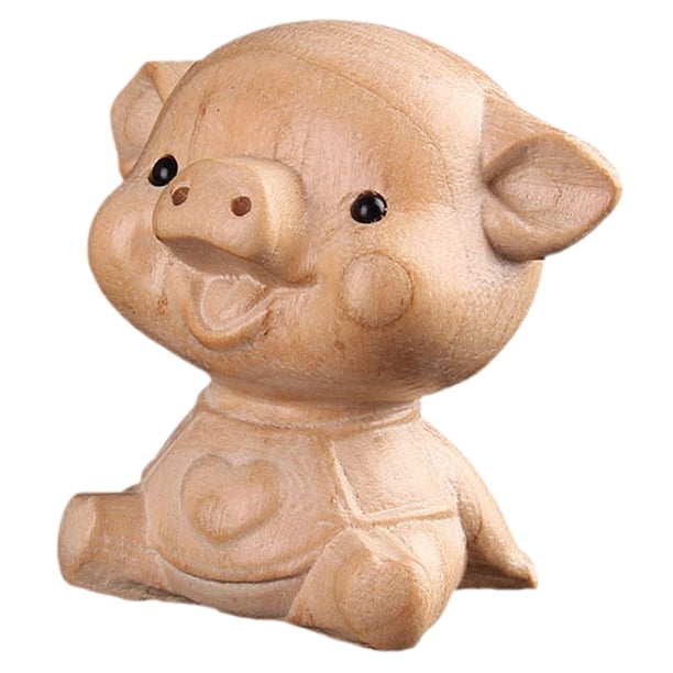 BRIGHTFUFU Estatua de cerdo de madera tallada en madera estatua de cerdo figura de cerdo de madera delicada decoración de cerdo de madera