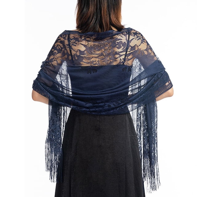 MYG Wrap Châle Tulle Dentelle Pure Soirée Longue Châle Écharpe Glands Proms