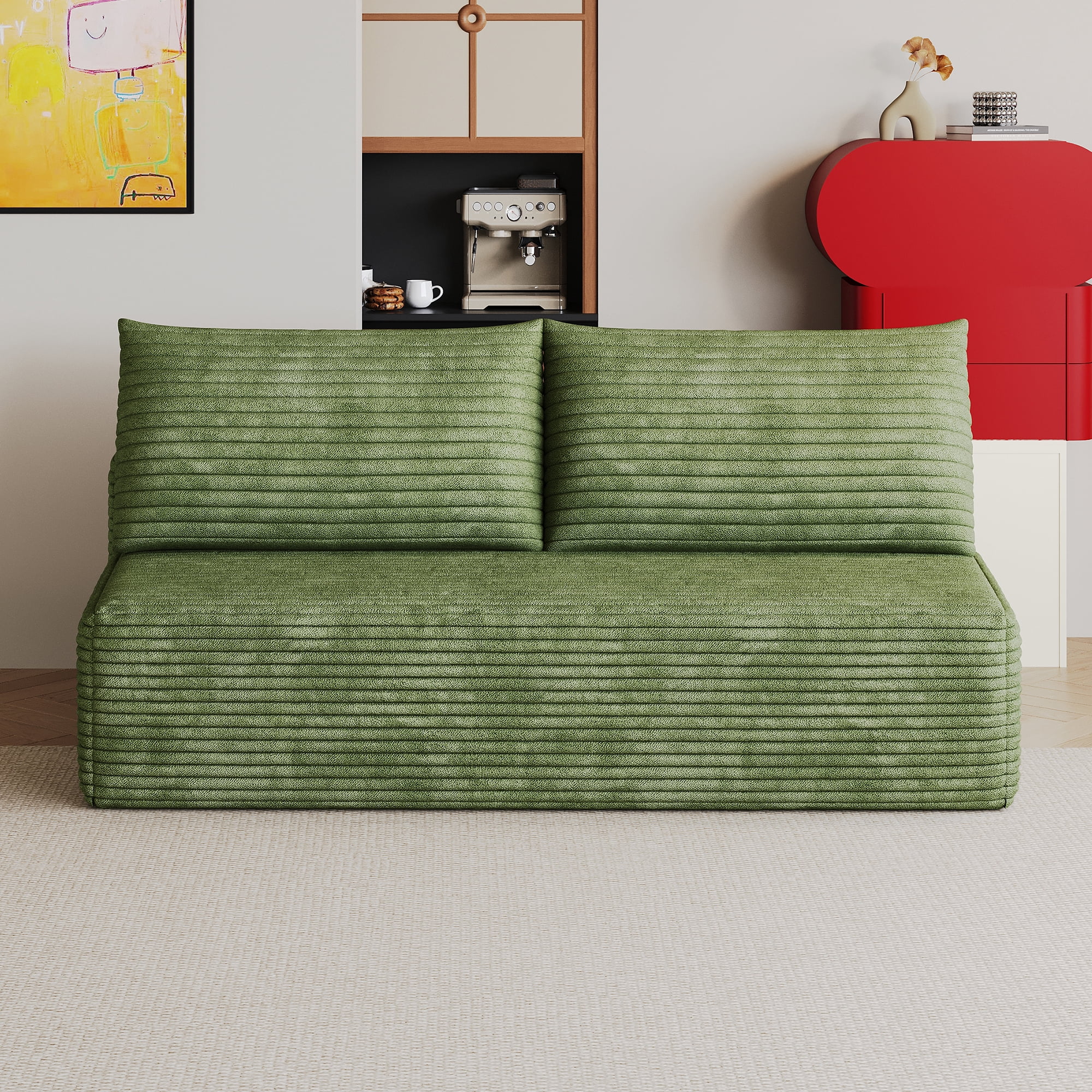 Leumius Cloud Sectional Couch,Modern Modular Sofa with Deep Seat and Backrest,Upholstered Plush Corduroy Fabric Sofa Couch with 2 Pillows for Living Room Bedroom,No Assembly,Green