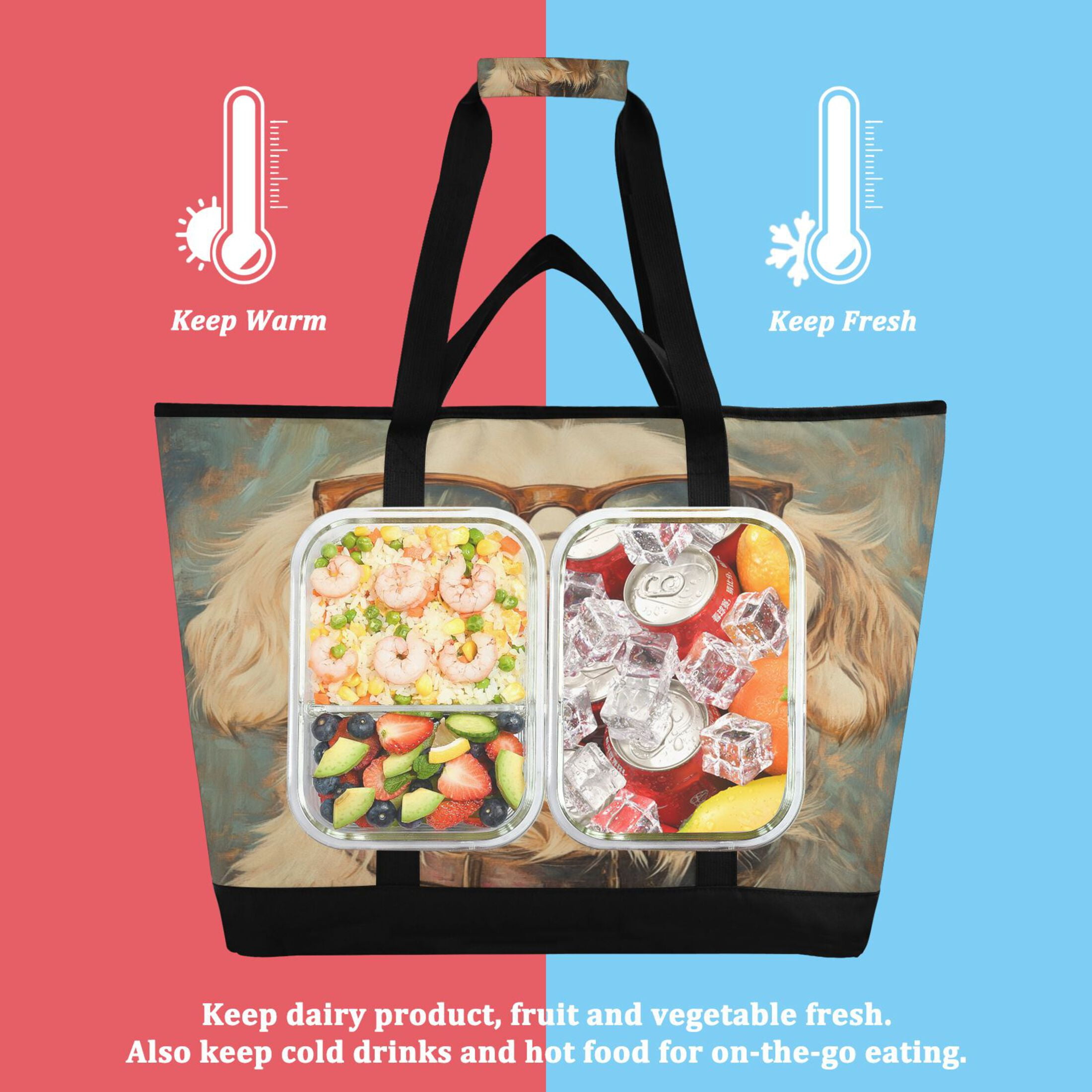 Large Hand-held Ice Pack Picnic Bag Insulation and Refrigeration Suitable for Shopping Picnics and Camping Cartoon Cool Dog