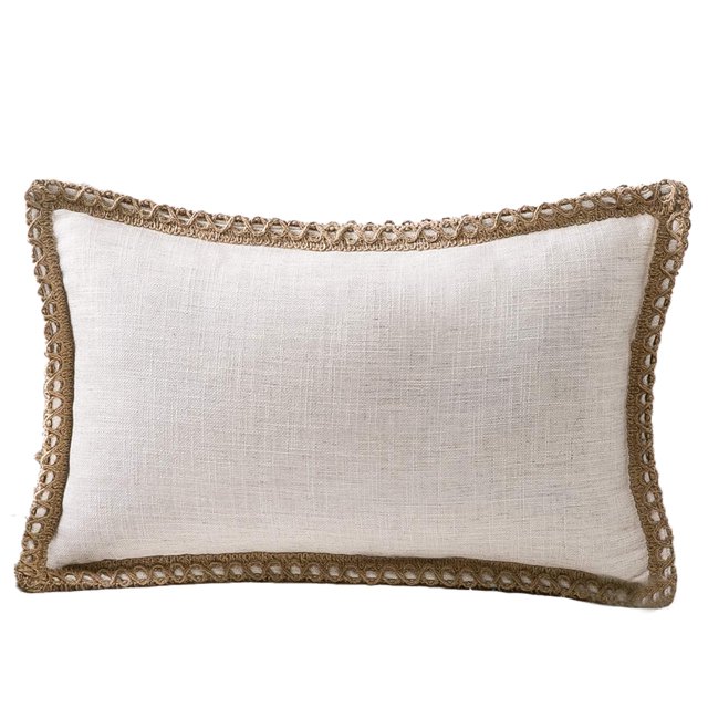 1 pieza de funda de almohada con adorno de granja, arpillera con ribete de lino, almohada para exteriores con bordes personalizados, 12x 20"