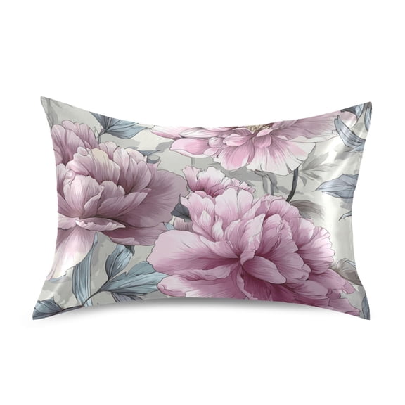 Beautiful Pink and Gray Peony Flowers Satin Pillowcase Envelope Design Pillow Covers 1 Pack Standard Size 20" x 26"
