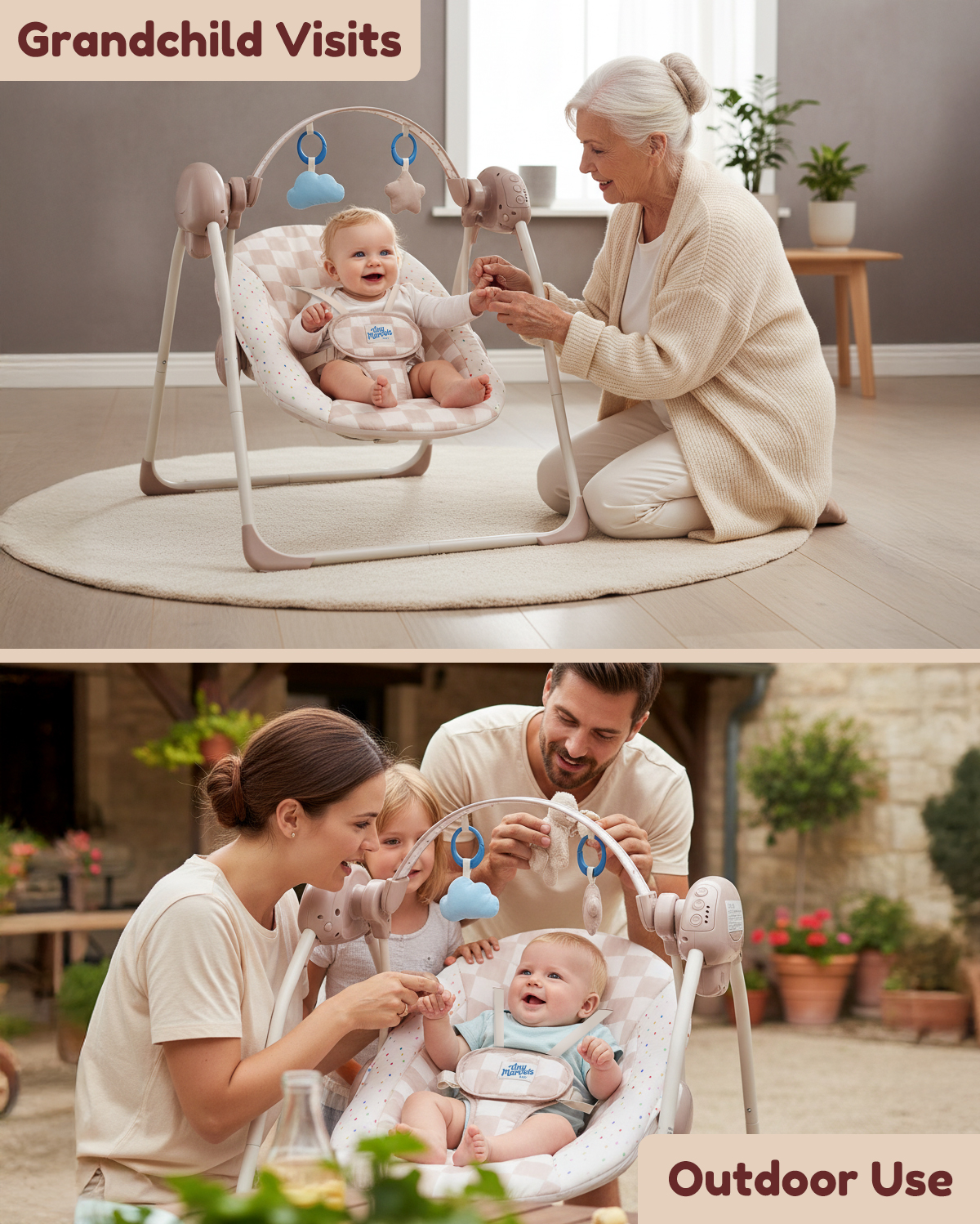 Tiny Marvels Baby Swing for Infants, Portable with 5 Speeds photo 3