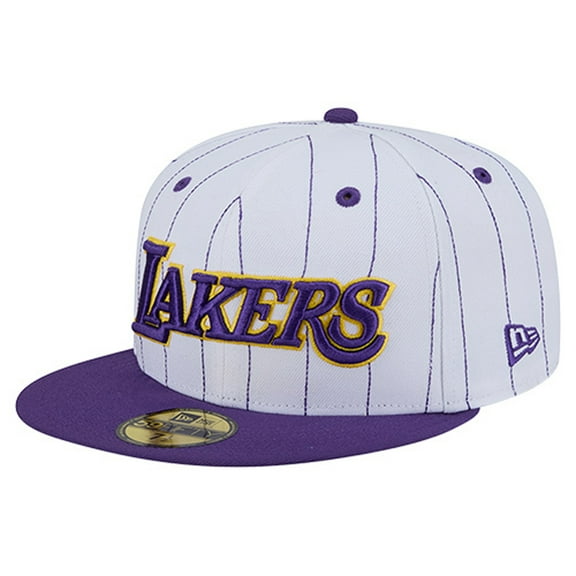 Men's New Era  White Los Angeles Lakers Wordmark Pinstripe 59FIFTY Fitted Hat