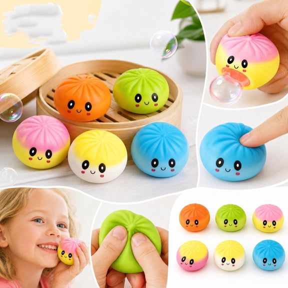 Squishy Dumpling Relaxation Toys with Bubble Squeezing and Slow Rising Design, 6-Pack Multicolor, for Kids and Adults, Simulated Toy