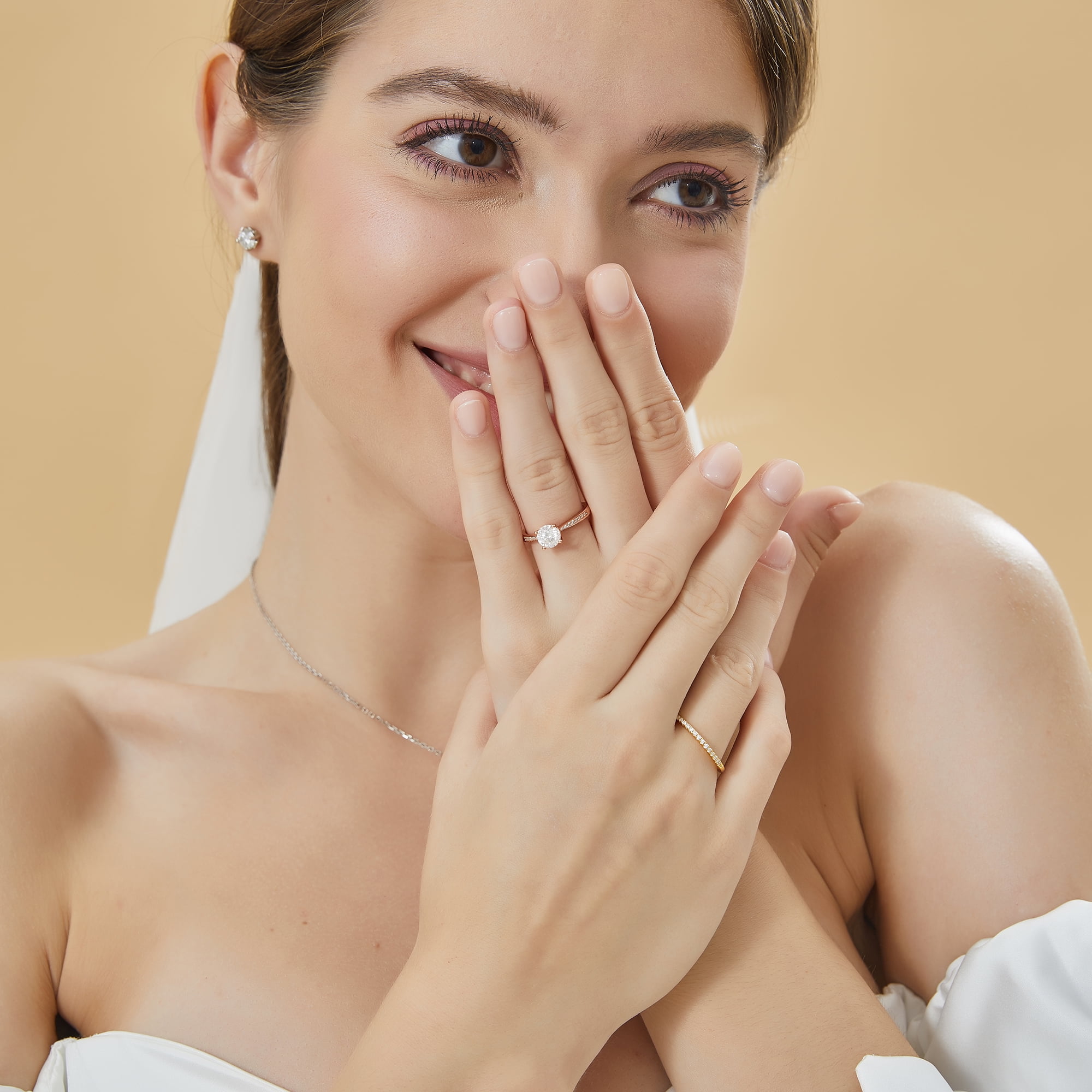 MomentWish 14K Rose Gold Plated Wedding Rings 1 Carat Moissanite Engagement Rings for Women Promise Rings Size9
