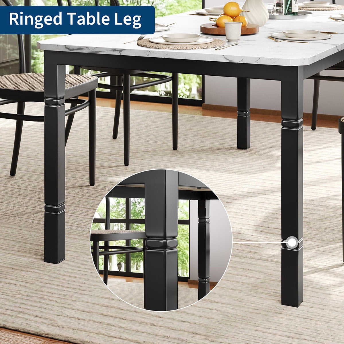 Ataucjin 78.7" Farmhouse Dining Table for 6-8 People - Rustic Industrial Kitchen Table with Sturdy Metal Frame & Chamfered Corners for Dining Room, Breakfast Nook, Small Space.table only