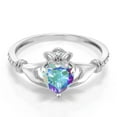 thumbnail image 3 of Gem Stone King 1.06 Ct Heart Shape Mercury Mist Mystic Topaz White Diamond 10K White Gold Irish Celtic Claddagh Ring, 3 of 6