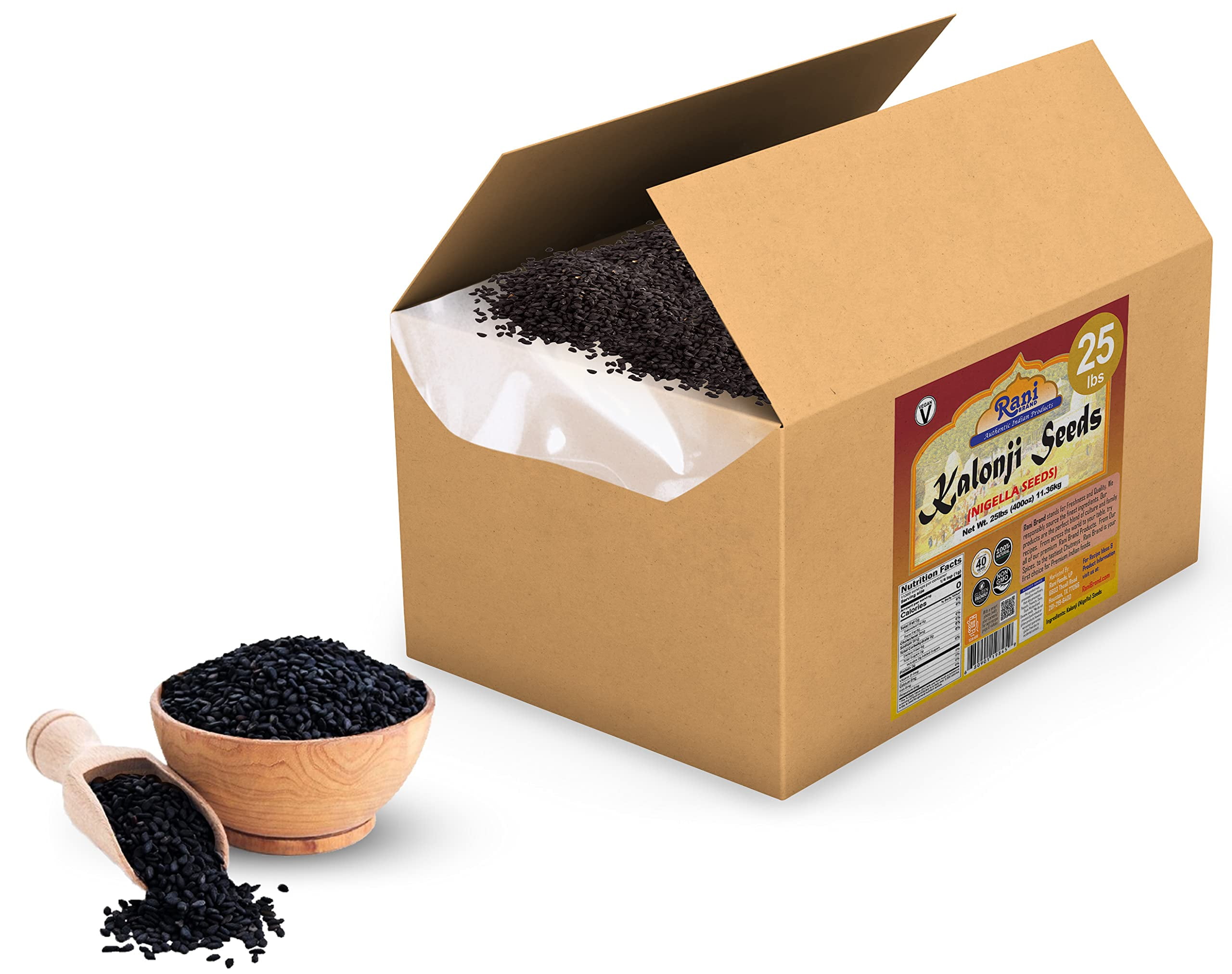 Rani Kalonji (Black Seed, Nigella Sativa, Black Cumin) Seeds 400oz (25lbs) 11.36kg Bulk Box ~ All Natural | Gluten Friendly | NON-GMO | Vegan | Indian Origin