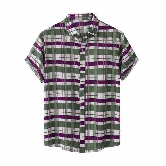 IROINNID Men's Short Sleeve Slim Fit Gradient Turn down Top Shirt