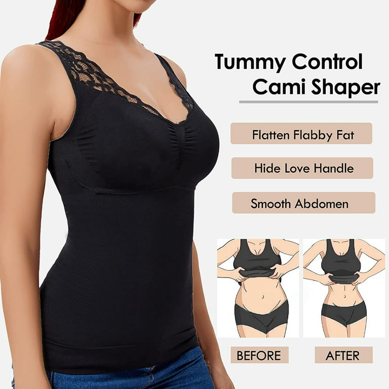 Vaslanda Women Shapewear Tank Tops with Built-in Bra Pads Seamless Tummy  Control Cami Shaper Camisoles Undershirt